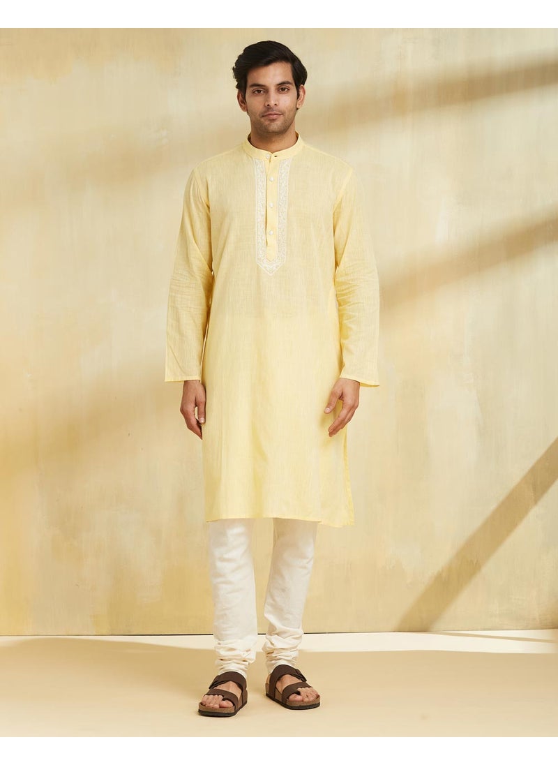 Yellow Cotton Chikankari Long Kurta