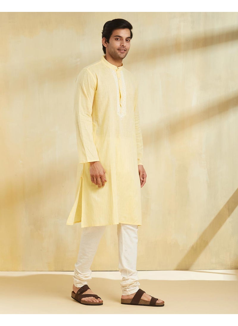 Yellow Cotton Chikankari Long Kurta