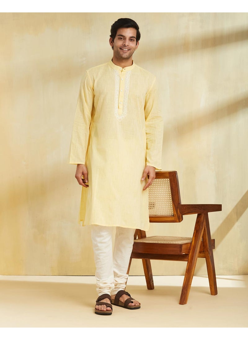Yellow Cotton Chikankari Long Kurta