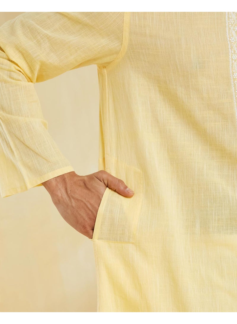 Yellow Cotton Chikankari Long Kurta