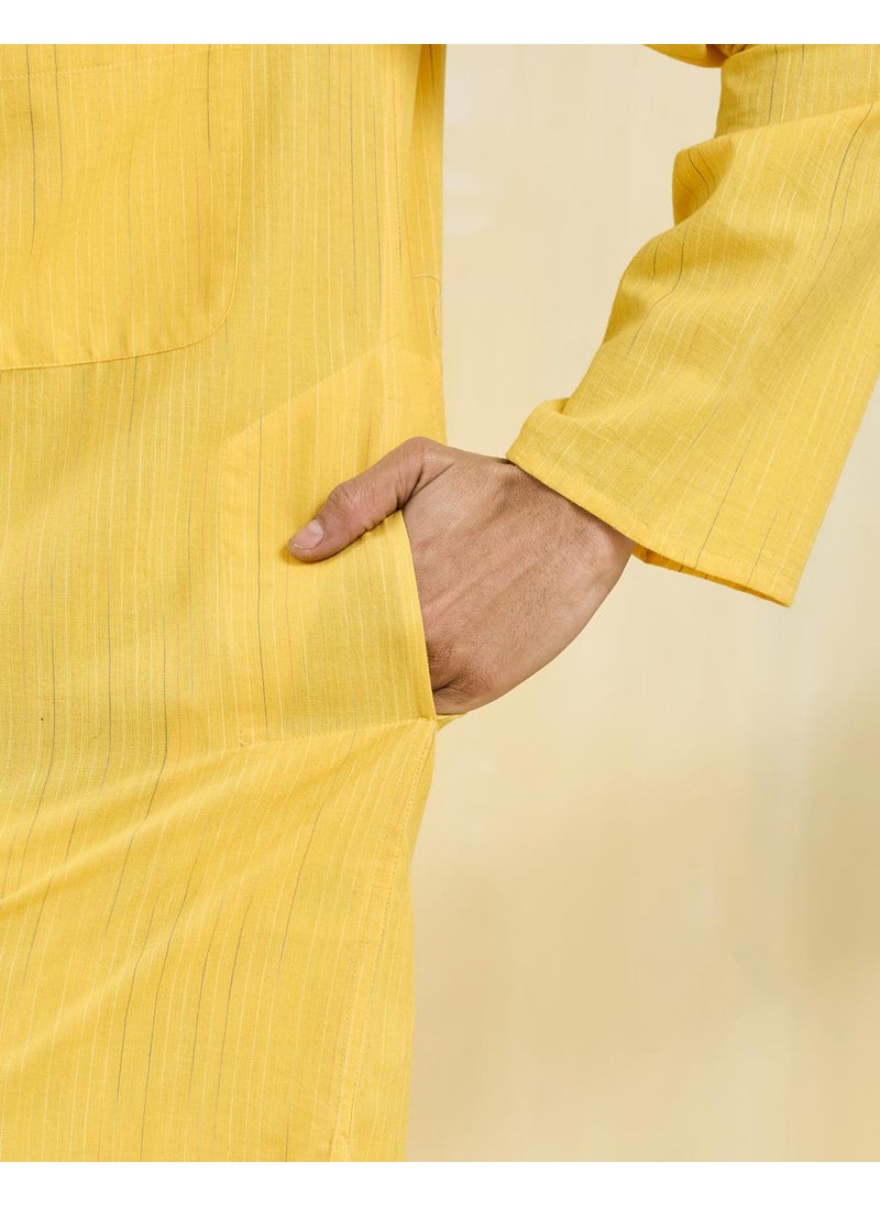 Yellow Cotton Long Kurta