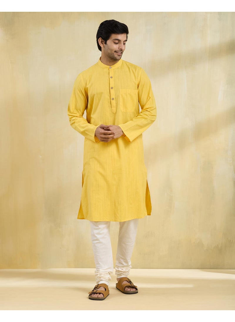 Yellow Cotton Long Kurta