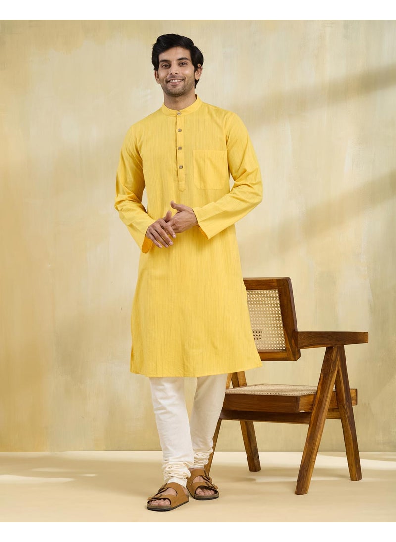 Yellow Cotton Long Kurta