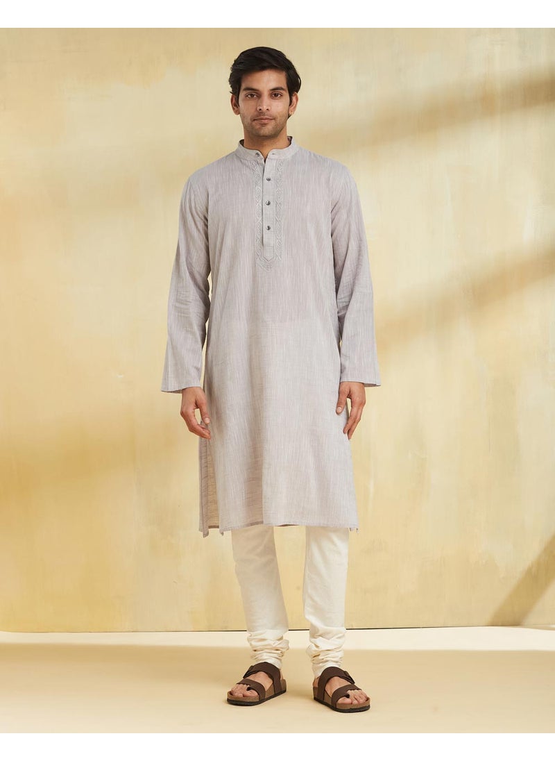 Grey Cotton Chikankari Long Kurta