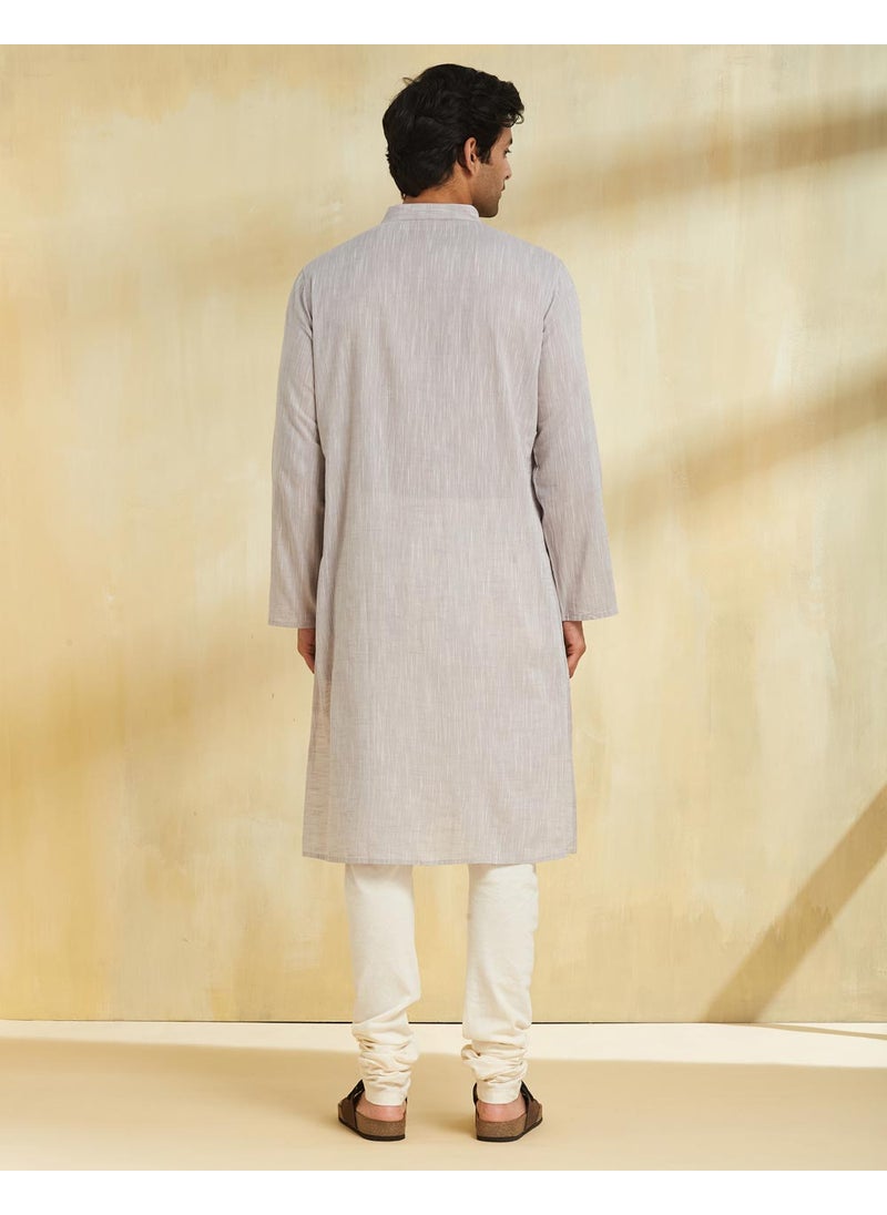Grey Cotton Chikankari Long Kurta
