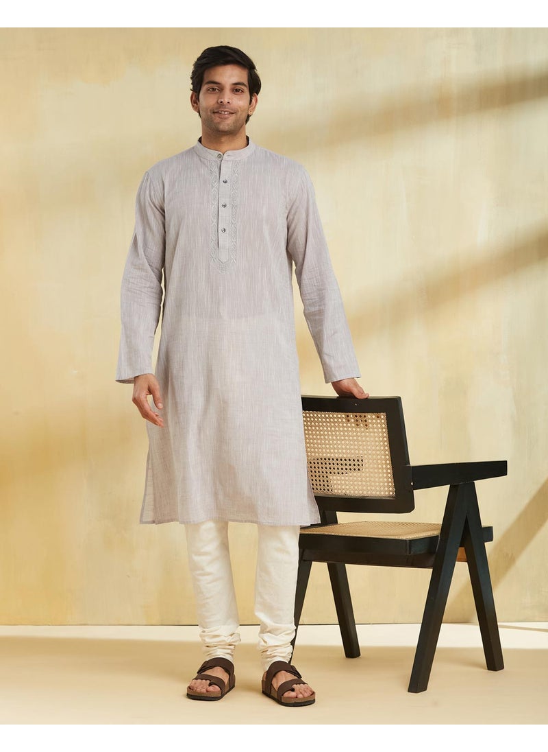 Grey Cotton Chikankari Long Kurta