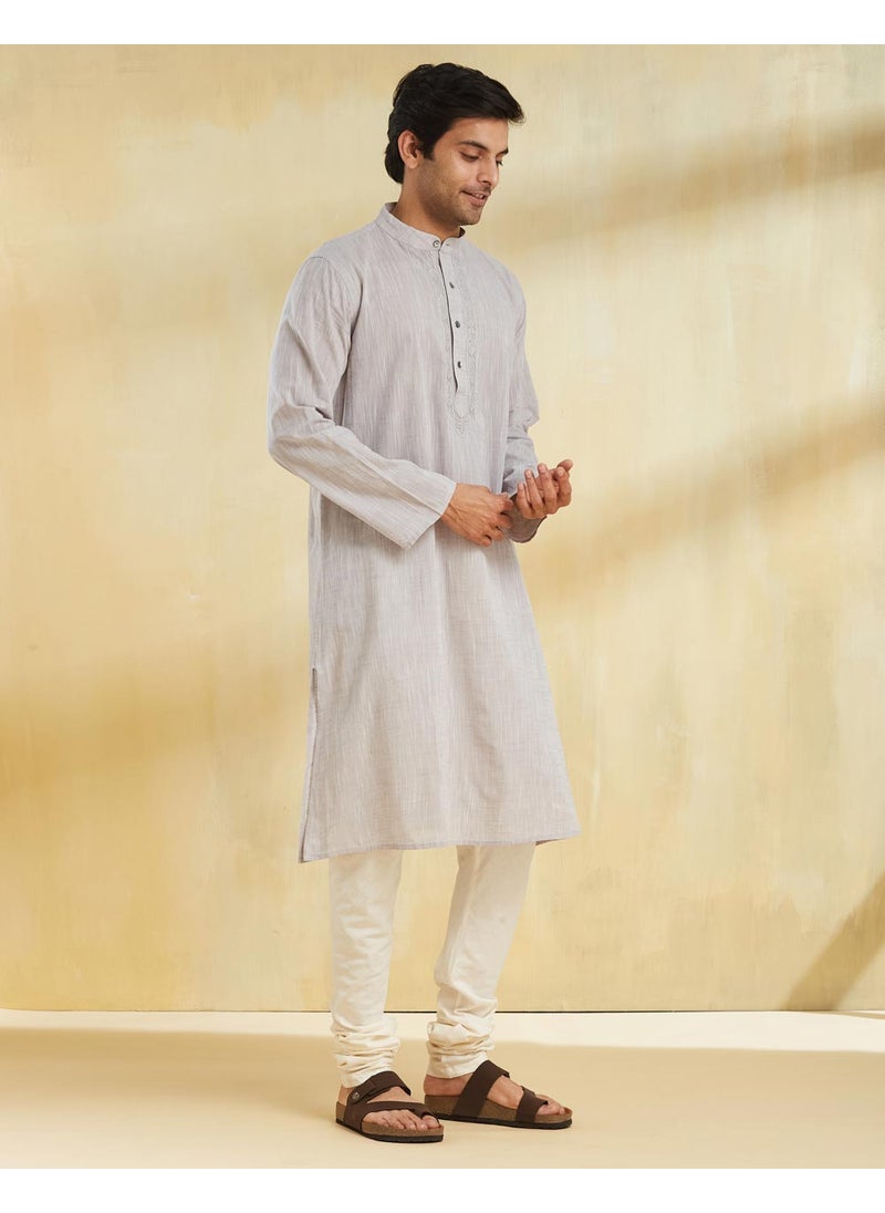 Grey Cotton Chikankari Long Kurta