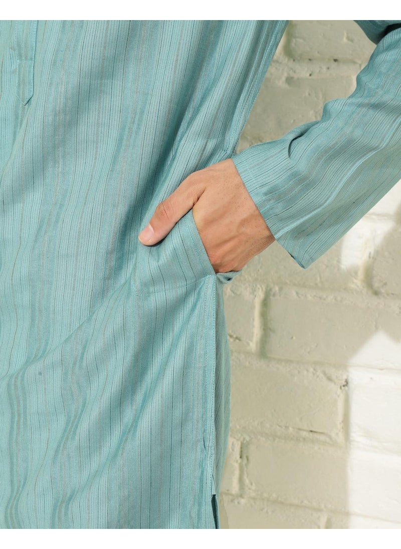 Blue Viscose Blend Dobby Slim Fit Long Kurta