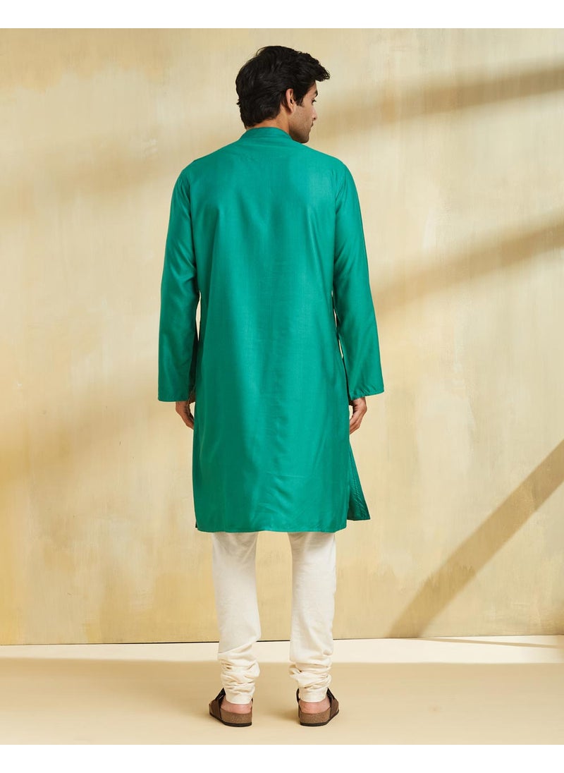 Teal Viscose Silk Long Kurta