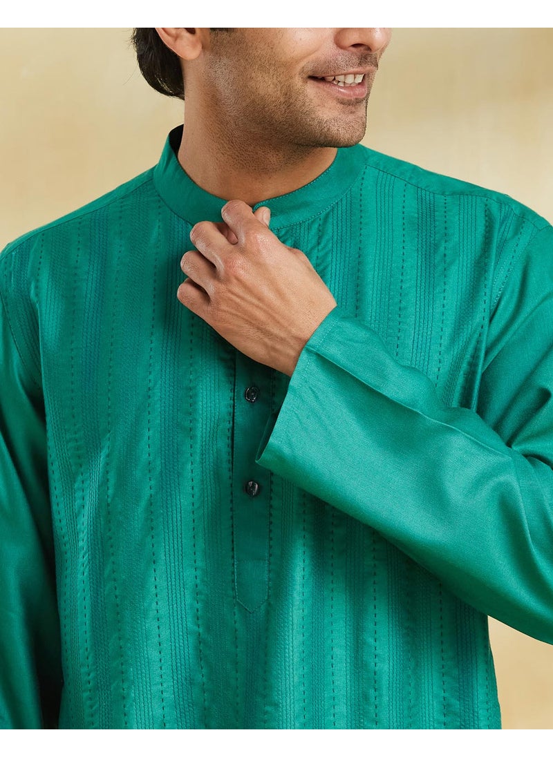 Teal Viscose Silk Long Kurta