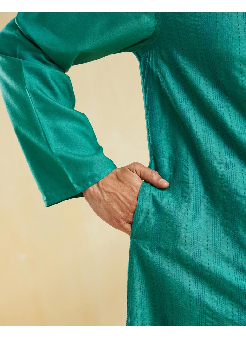 Teal Viscose Silk Long Kurta