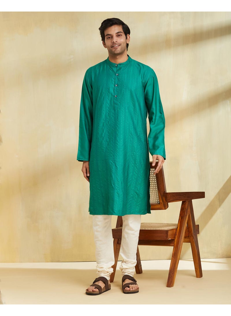 Teal Viscose Silk Long Kurta