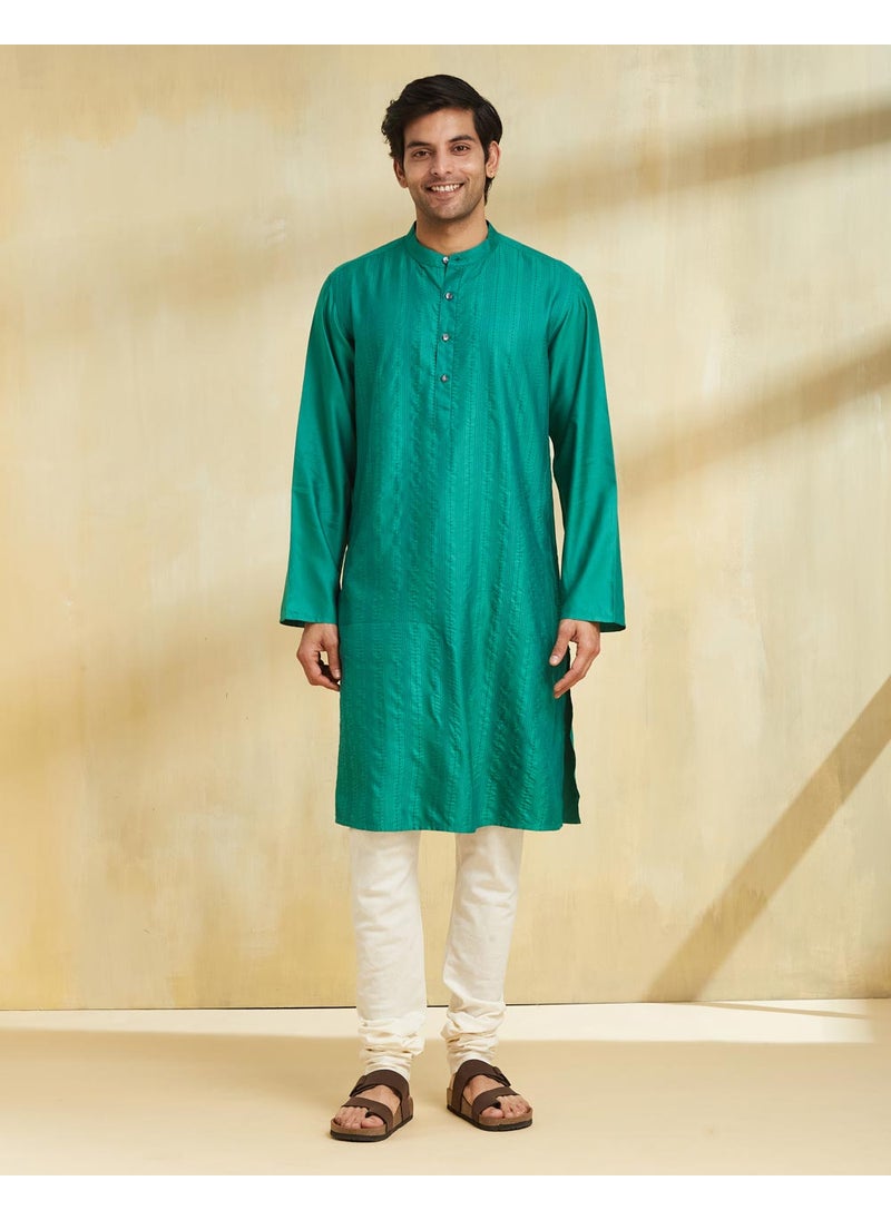 Teal Viscose Silk Long Kurta