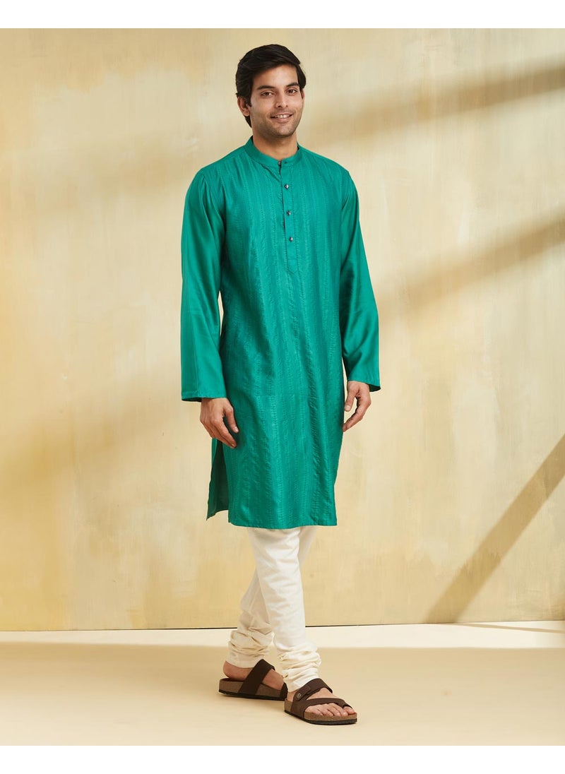 Teal Viscose Silk Long Kurta