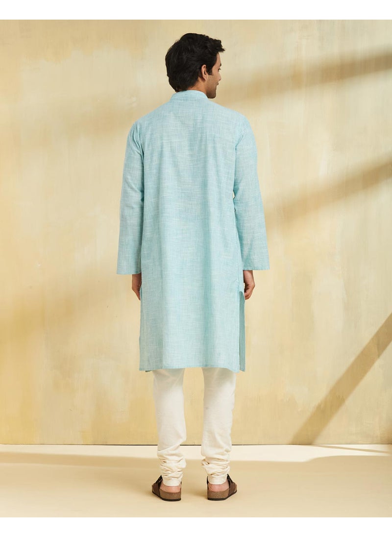Teal Cotton Chikankari Long Kurta