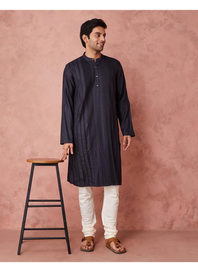 Black Viscose Silk Pintucks Slim Fit Long Kurta