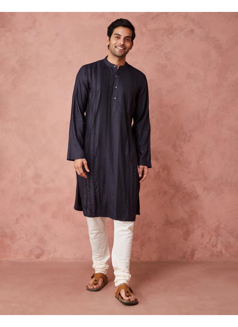 Black Viscose Silk Pintucks Slim Fit Long Kurta
