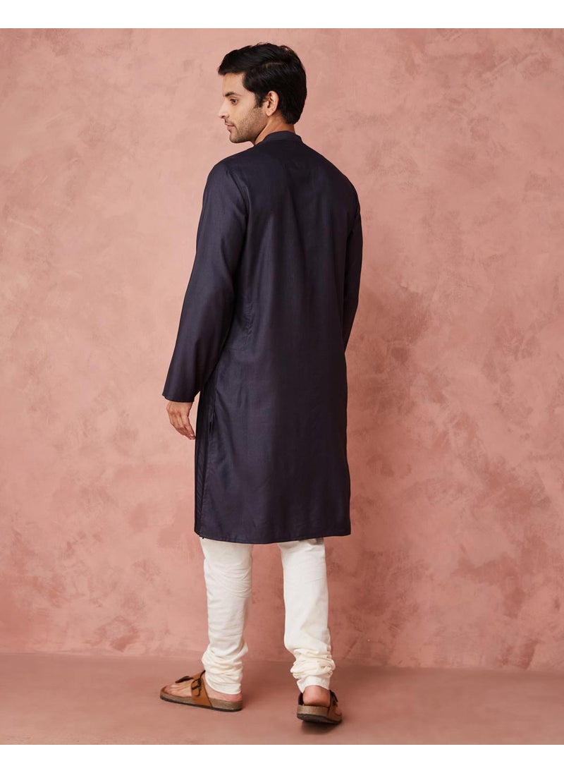 Black Viscose Silk Pintucks Slim Fit Long Kurta