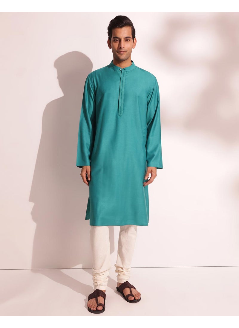 Teal Viscose Silk Comfort Fit Long Kurta