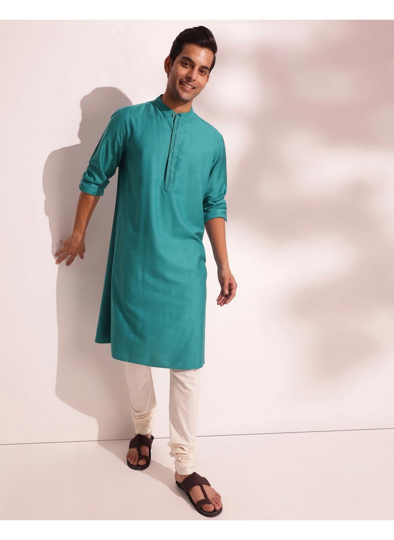 Teal Viscose Silk Comfort Fit Long Kurta