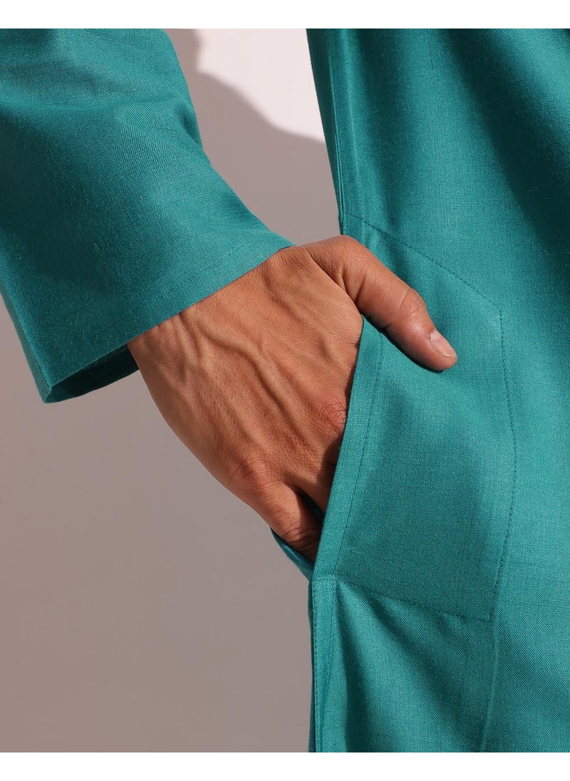 Teal Viscose Silk Comfort Fit Long Kurta