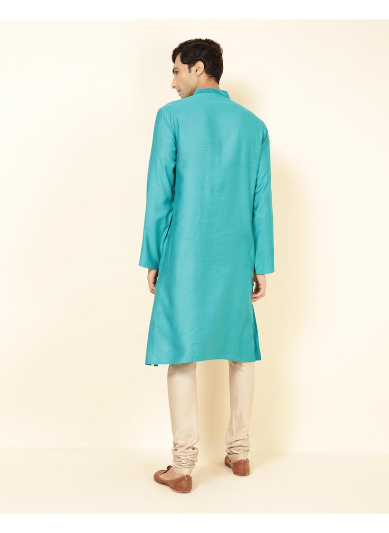 Teal Viscose Silk Comfort Fit Long Kurta