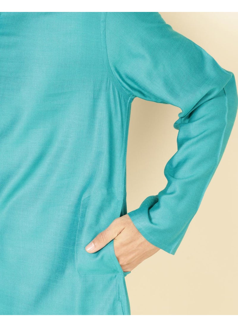 Teal Viscose Silk Comfort Fit Long Kurta