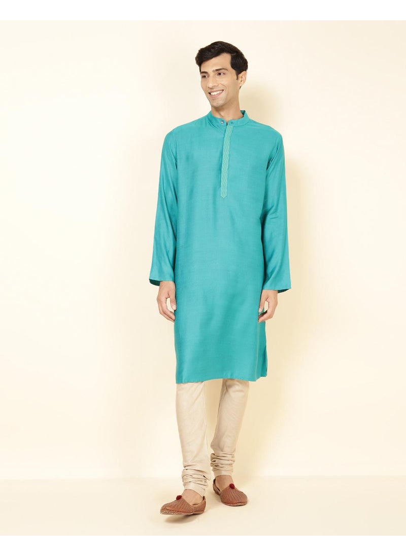 Teal Viscose Silk Comfort Fit Long Kurta