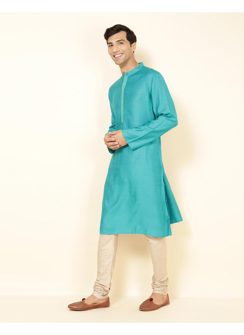 Teal Viscose Silk Comfort Fit Long Kurta