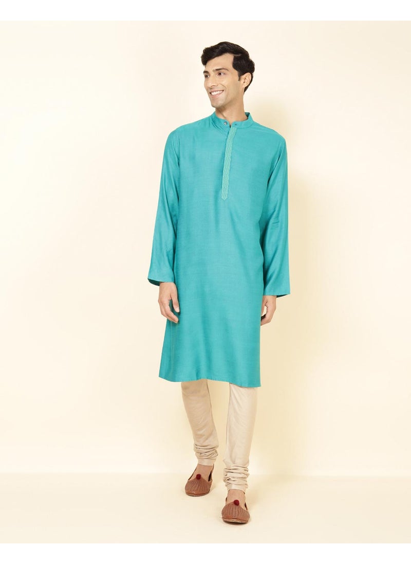 Teal Viscose Silk Comfort Fit Long Kurta