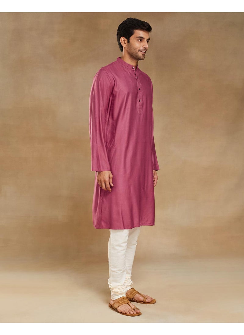 Pink Viscose Silk Slim Fit Long Kurta