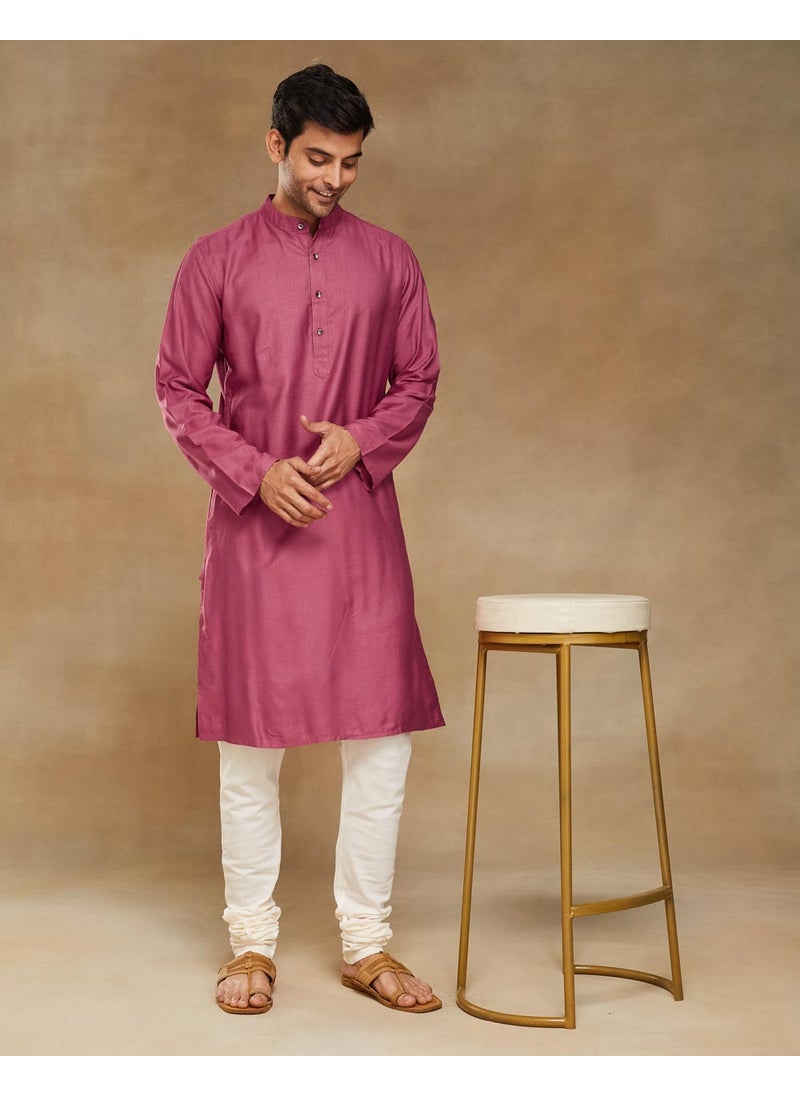 Pink Viscose Silk Slim Fit Long Kurta