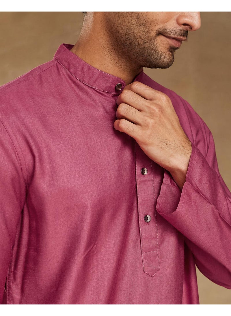 Pink Viscose Silk Slim Fit Long Kurta