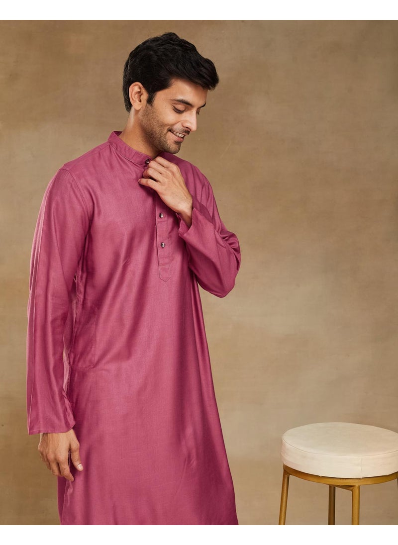 Pink Viscose Silk Slim Fit Long Kurta