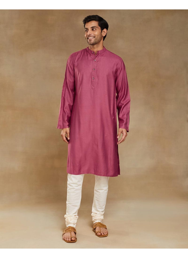 Pink Viscose Silk Slim Fit Long Kurta