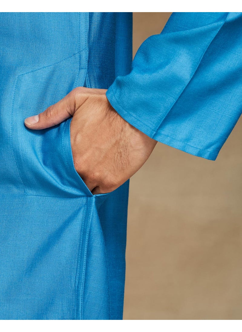 Blue Viscose Silk Slim Fit Long Kurta