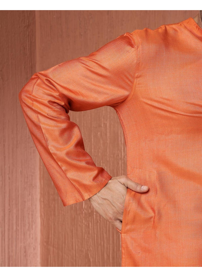 Orange Viscose Silk Comfort Fit Long Kurta