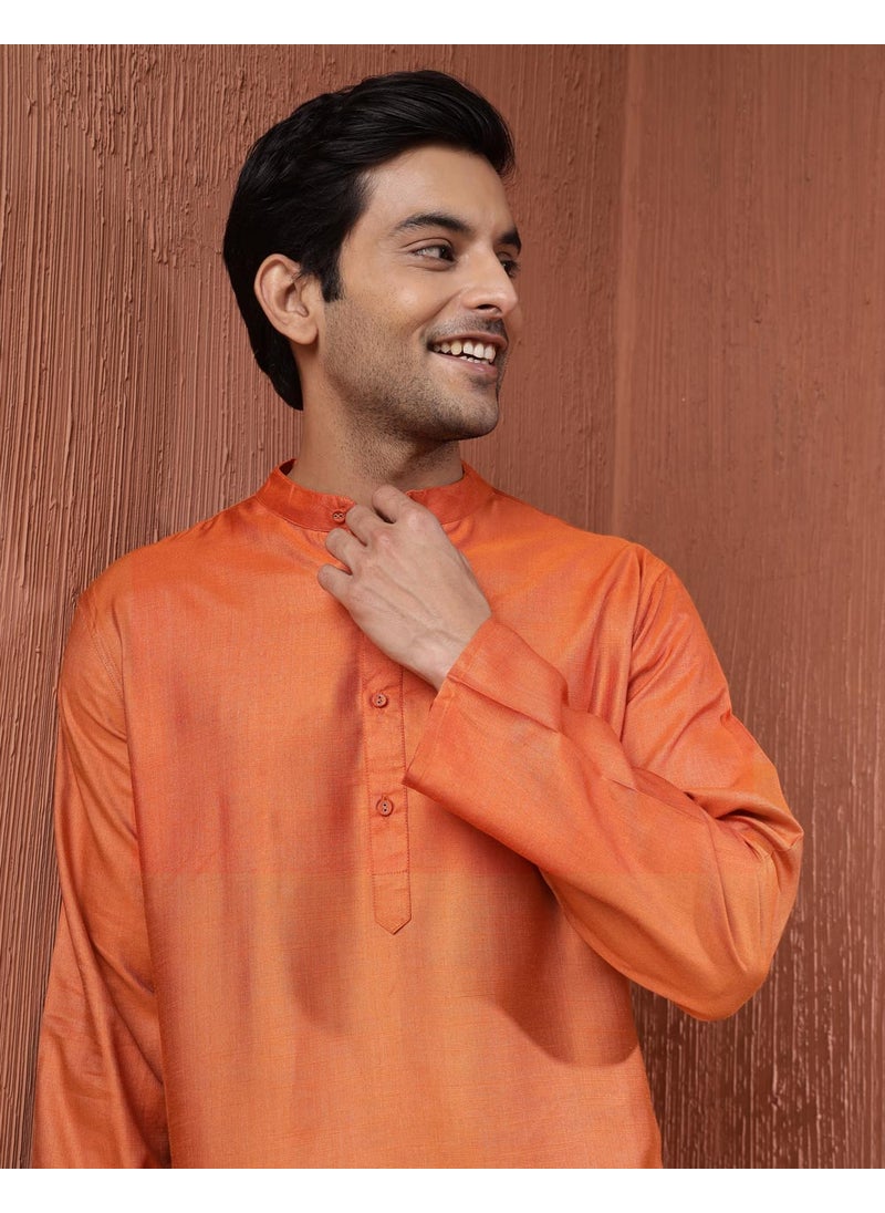 Orange Viscose Silk Comfort Fit Long Kurta