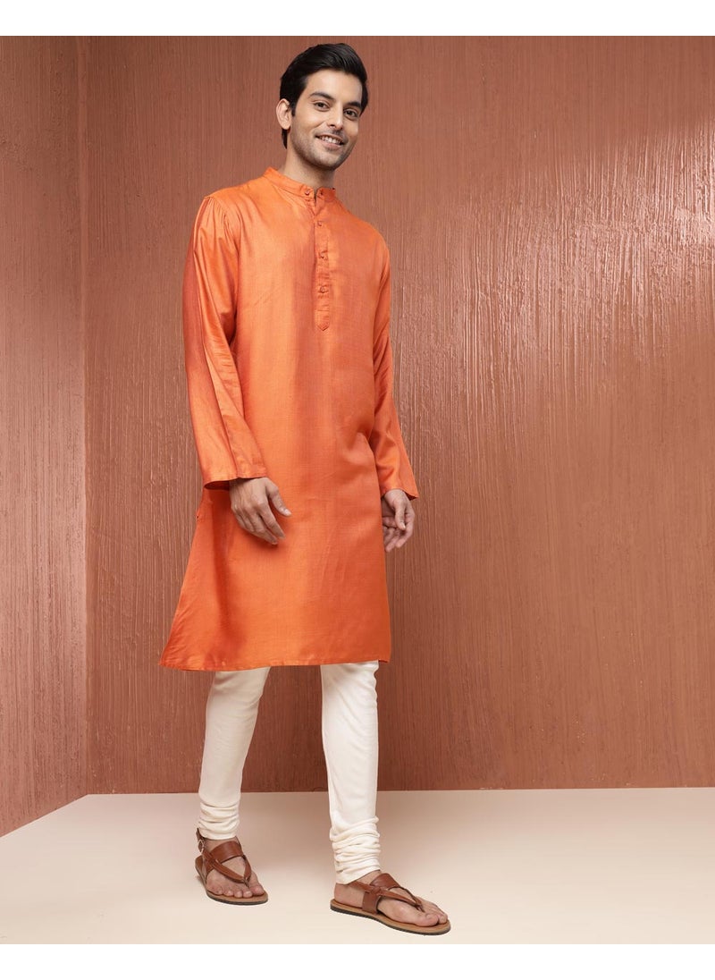 Orange Viscose Silk Comfort Fit Long Kurta