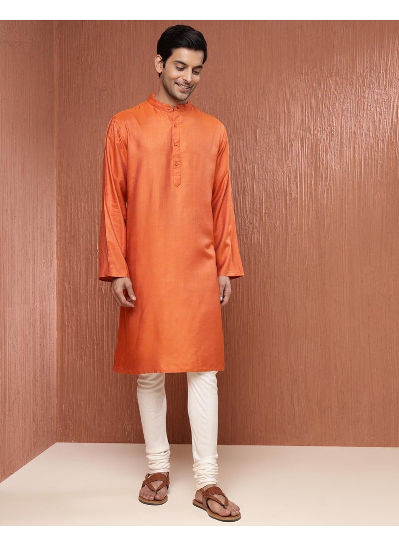 Orange Viscose Silk Comfort Fit Long Kurta