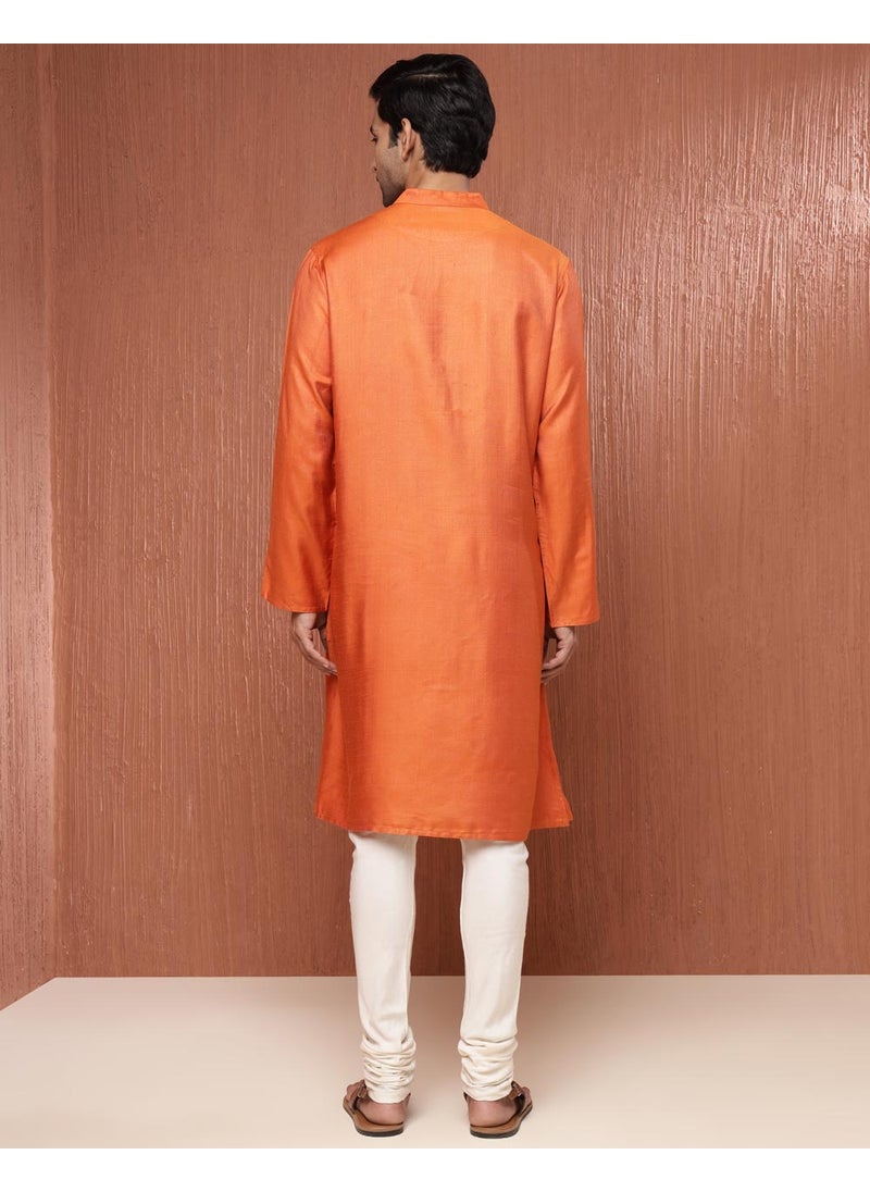 Orange Viscose Silk Comfort Fit Long Kurta