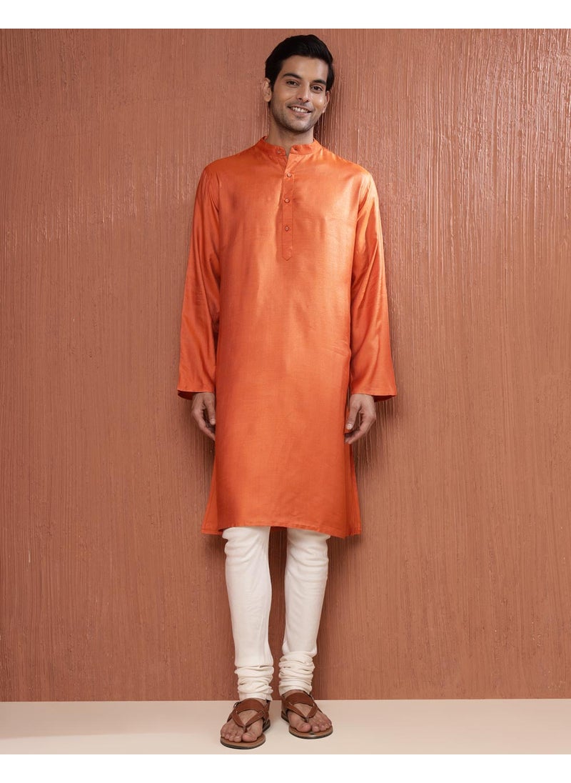 Orange Viscose Silk Comfort Fit Long Kurta
