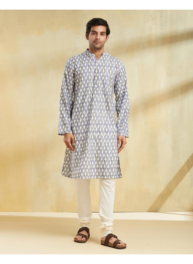 Blue Cotton Ikat Slim Fit Long Kurta