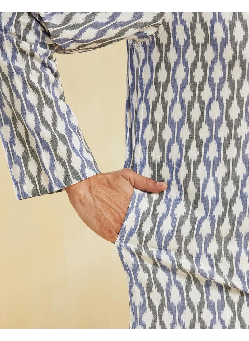 Blue Cotton Ikat Slim Fit Long Kurta