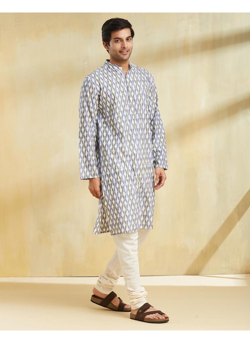 Blue Cotton Ikat Slim Fit Long Kurta