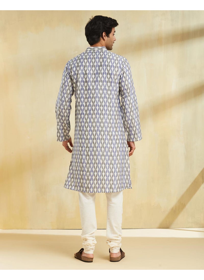 Blue Cotton Ikat Slim Fit Long Kurta