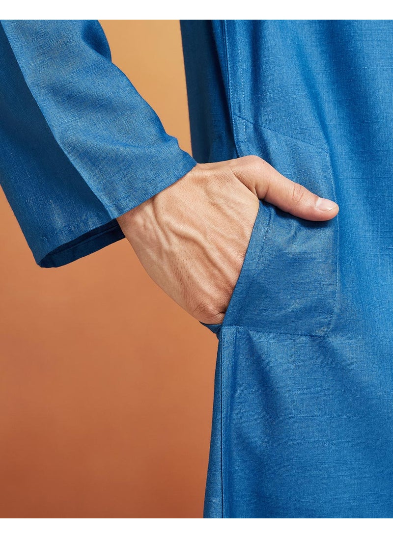 Blue Viscose Silk Comfort Fit Long Kurta