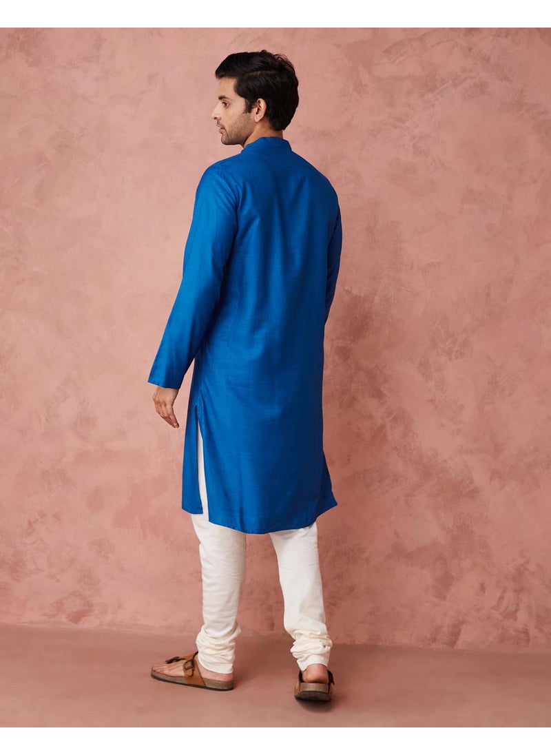 Blue Viscose Silk Slim Fit Long Kurta