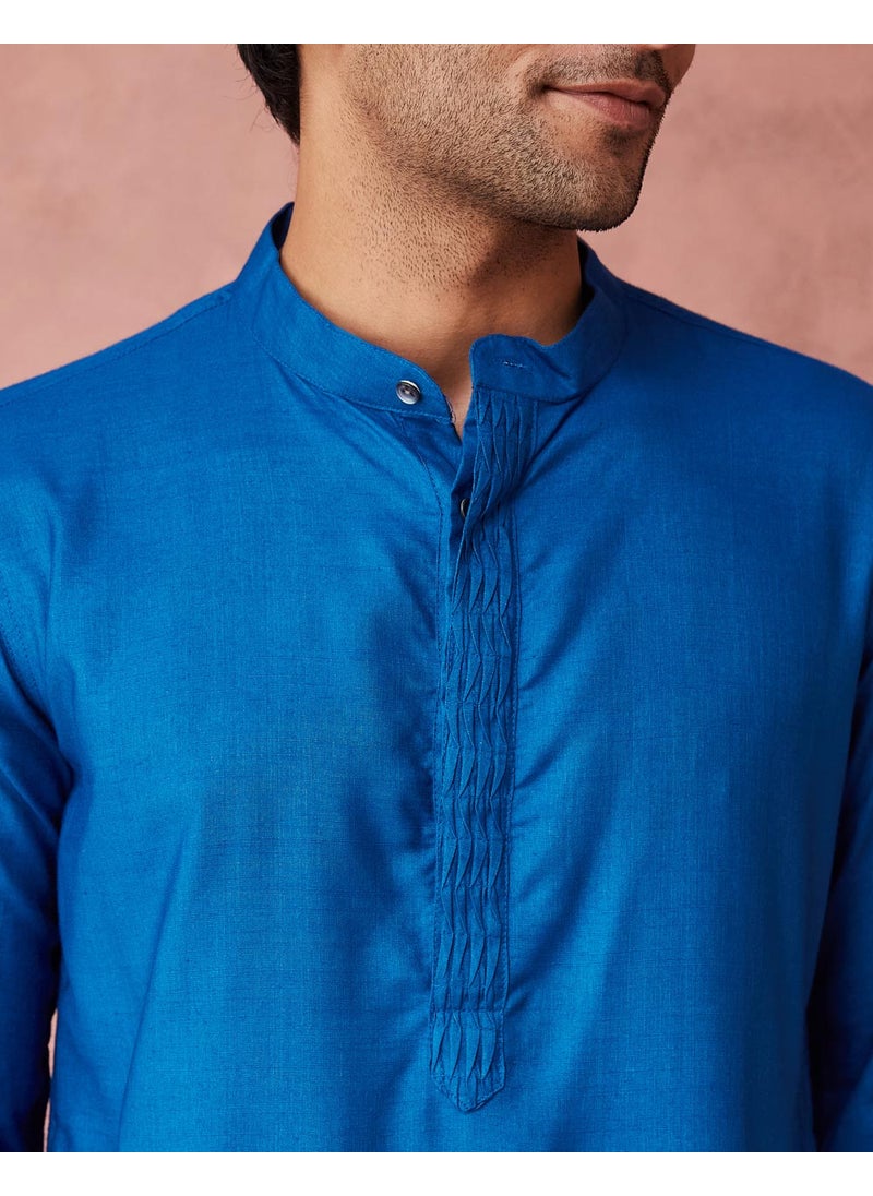 Blue Viscose Silk Slim Fit Long Kurta
