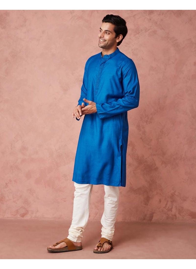 Blue Viscose Silk Slim Fit Long Kurta
